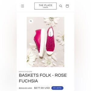 SOFIE  D'HOORE BASKETS FOLK ROSE FUCHSIA Calfskin Leather Sneakers Size 39. $553
